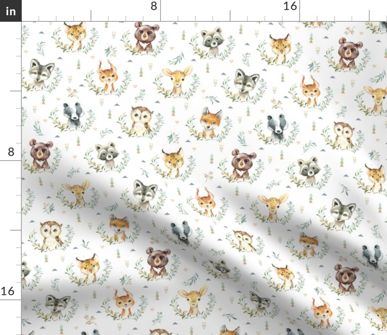 Woodland Animals Nursery Style Smaller Scale Deer Bear Fox Custom Printed Fabric by Spoonflower Various Fabrics by the Yard or Fat Quarter